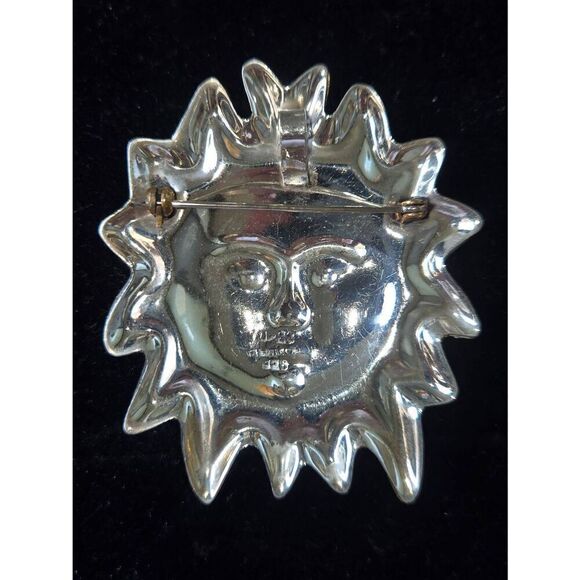 Vintage Mexico 925 Sterling Silver & Brass Sun Pendant Brooch - Picture 2 of 3
